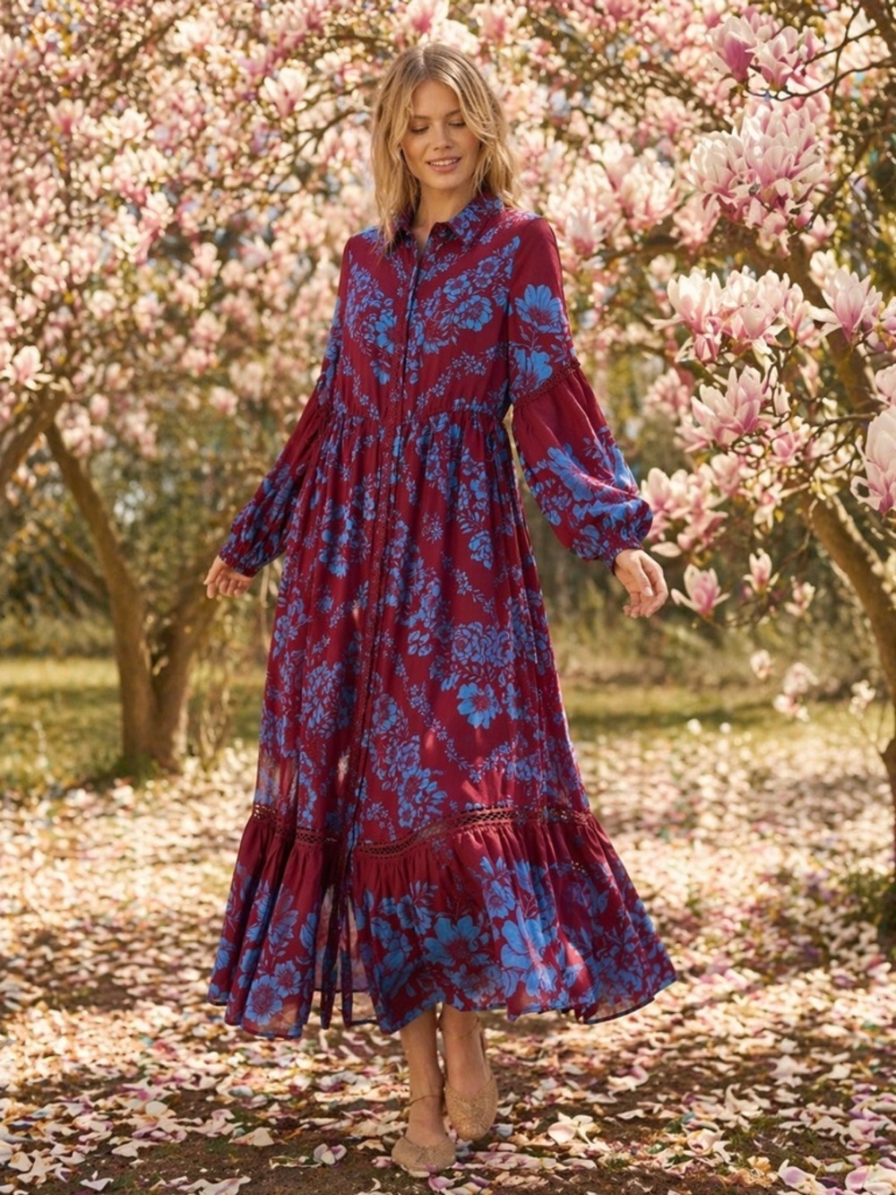 🌹RARE🌹Anthropologie NWT The Eleanora Printed Buttondown Midi Shirt Dress size S.